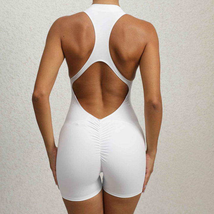 Zippered Yoga Fitness Shorts Jumpsuit Sleeveless Tummy Control Stretch Shapewear Butt Lifting Sportswear Women - LADIESBELLA