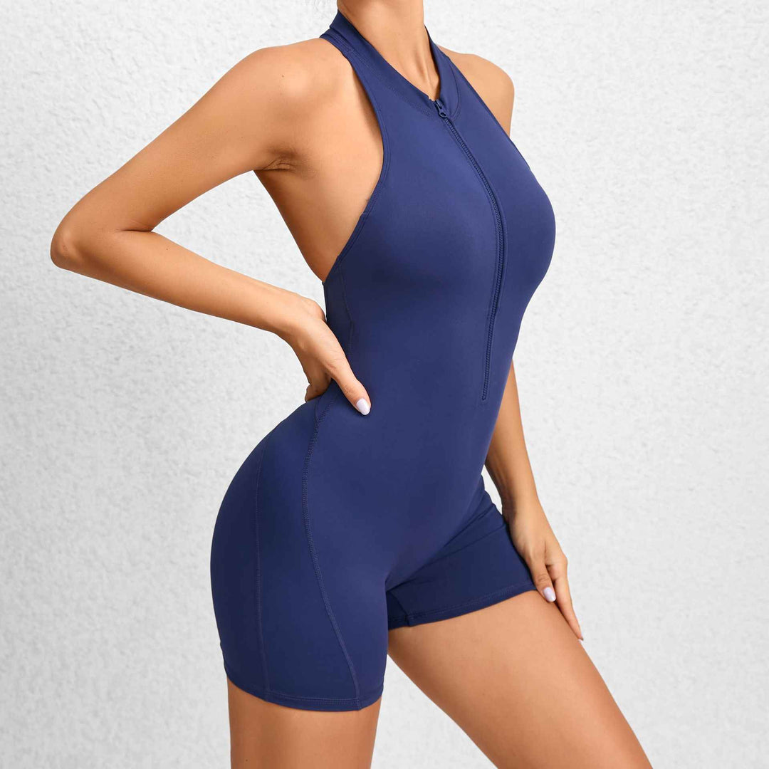 Zippered Yoga Fitness Shorts Jumpsuit Sleeveless Tummy Control Stretch Shapewear Butt Lifting Sportswear Women - LADIESBELLA