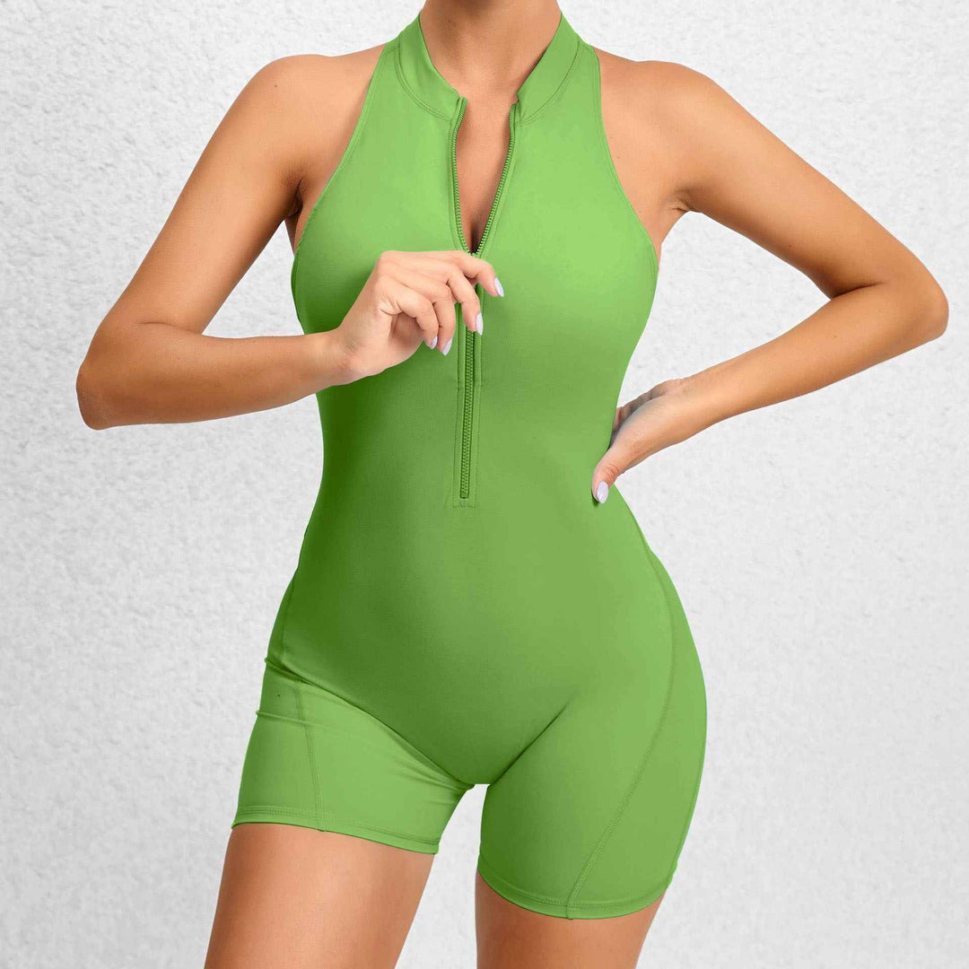 Zippered Yoga Fitness Shorts Jumpsuit Sleeveless Tummy Control Stretch Shapewear Butt Lifting Sportswear Women - LADIESBELLA