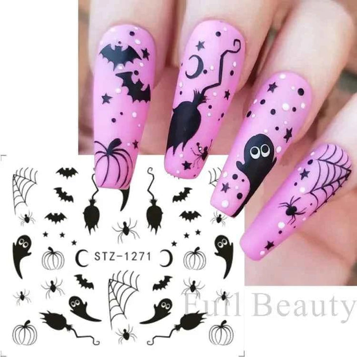 Halloween Nail Decals - Evil Pumpkin- Ghost- Bat-Spider Web - LADIESBELLA