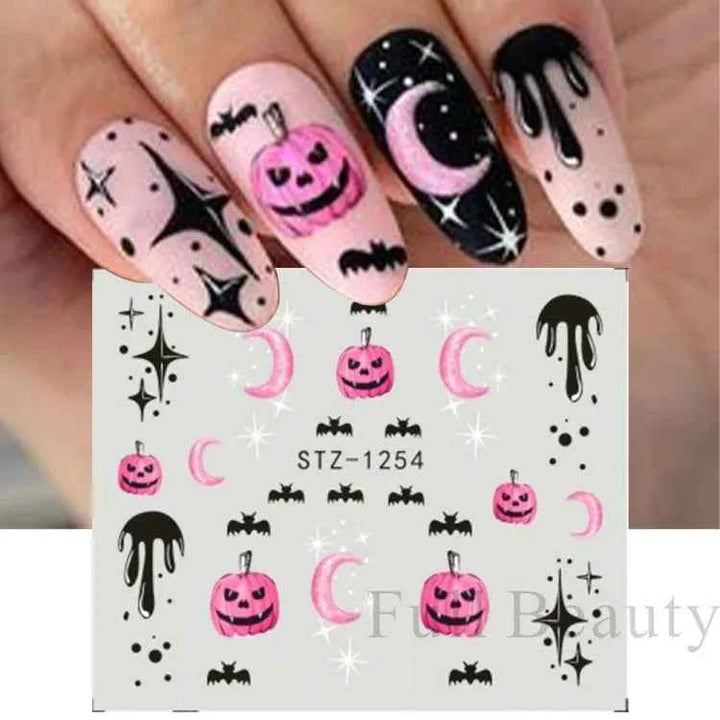 Halloween Nail Decals - Evil Pumpkin- Ghost- Bat-Spider Web - LADIESBELLA