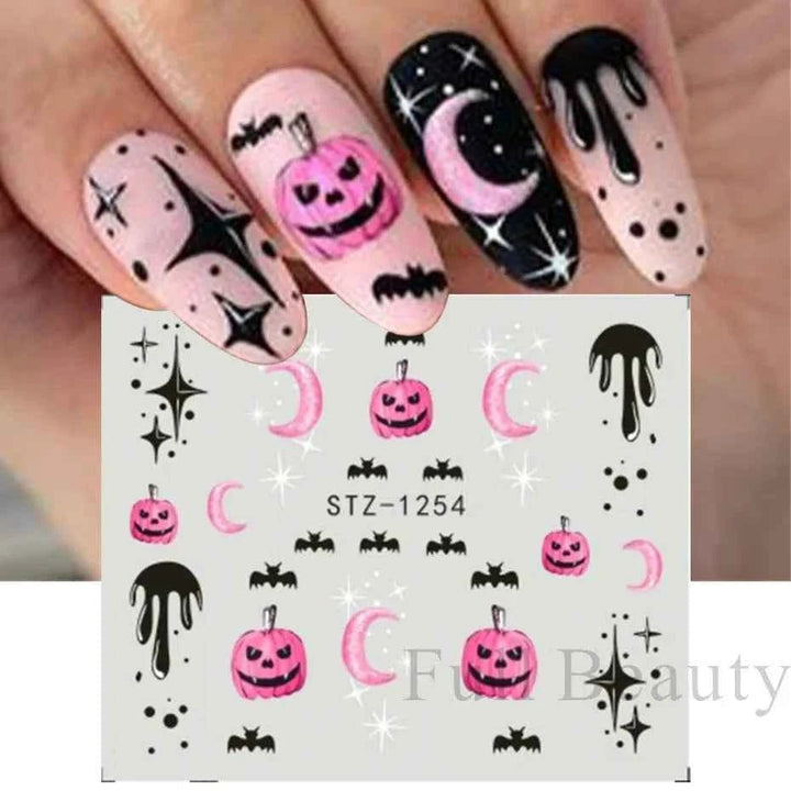 Halloween Nail Decals - Evil Pumpkin- Ghost- Bat-Spider Web - LADIESBELLA