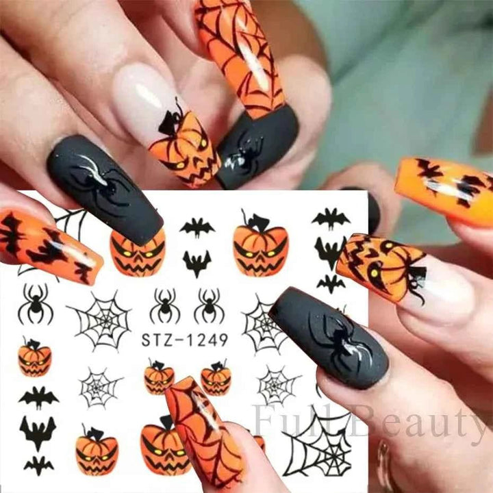 Halloween Nail Decals - Evil Pumpkin- Ghost- Bat-Spider Web - LADIESBELLA