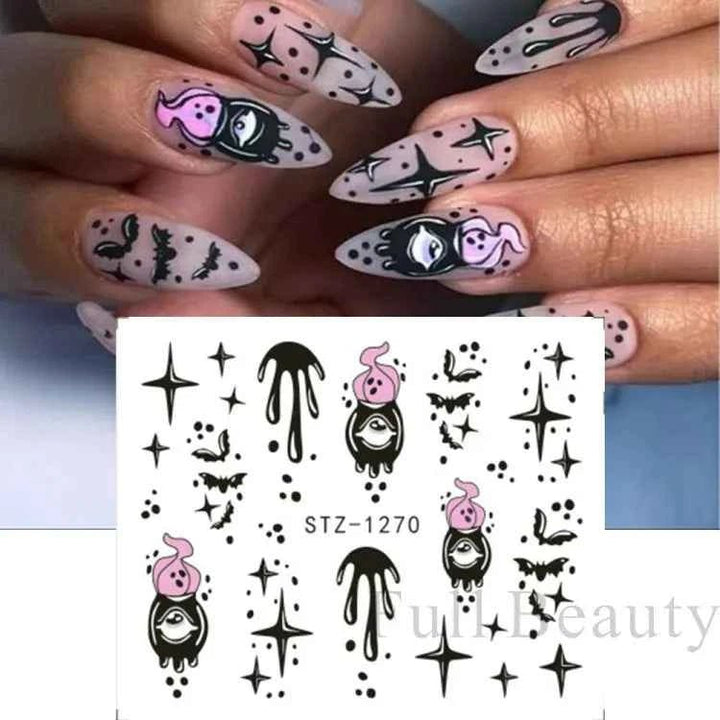 Halloween Nail Decals - Evil Pumpkin- Ghost- Bat-Spider Web - LADIESBELLA