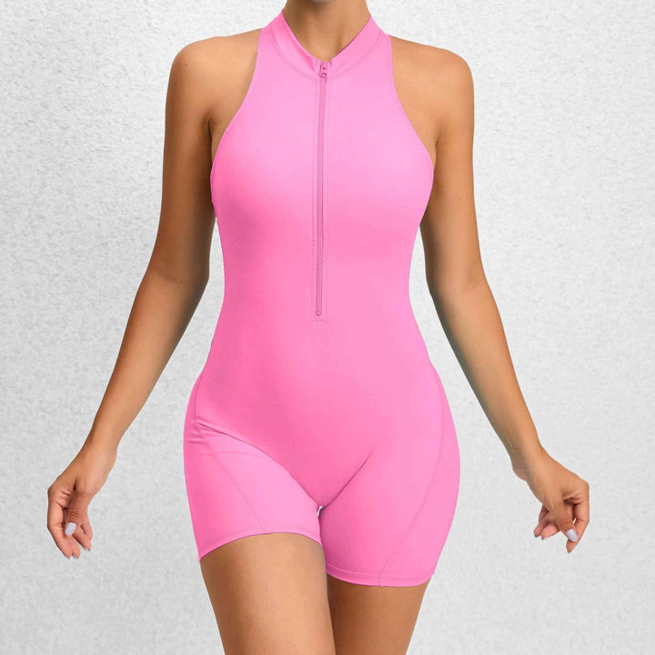 Zippered Yoga Fitness Shorts Jumpsuit Sleeveless Tummy Control Stretch Shapewear Butt Lifting Sportswear Women - LADIESBELLA