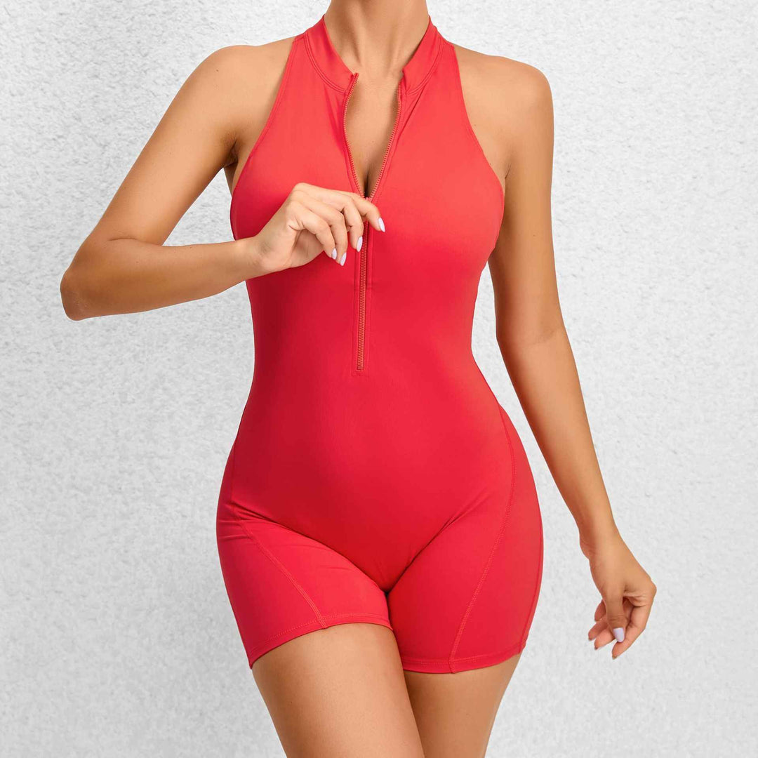 Zippered Yoga Fitness Shorts Jumpsuit Sleeveless Tummy Control Stretch Shapewear Butt Lifting Sportswear Women - LADIESBELLA